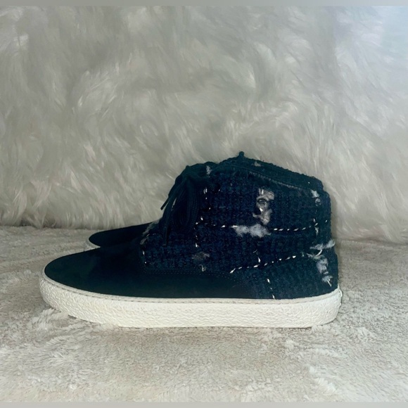 🔥CHANEL Woman’s Blk Suede Tweed Lace Up Sneakers Eur 39.5 / US 8.5 / Great Cond - Picture 5 of 10
